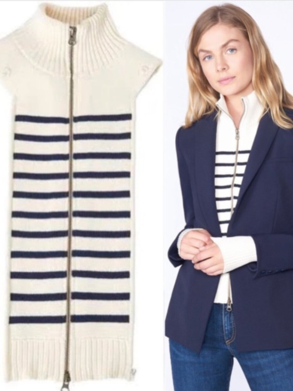 Veronica Beard Tacaya nautical striped Dickey & cuffs set